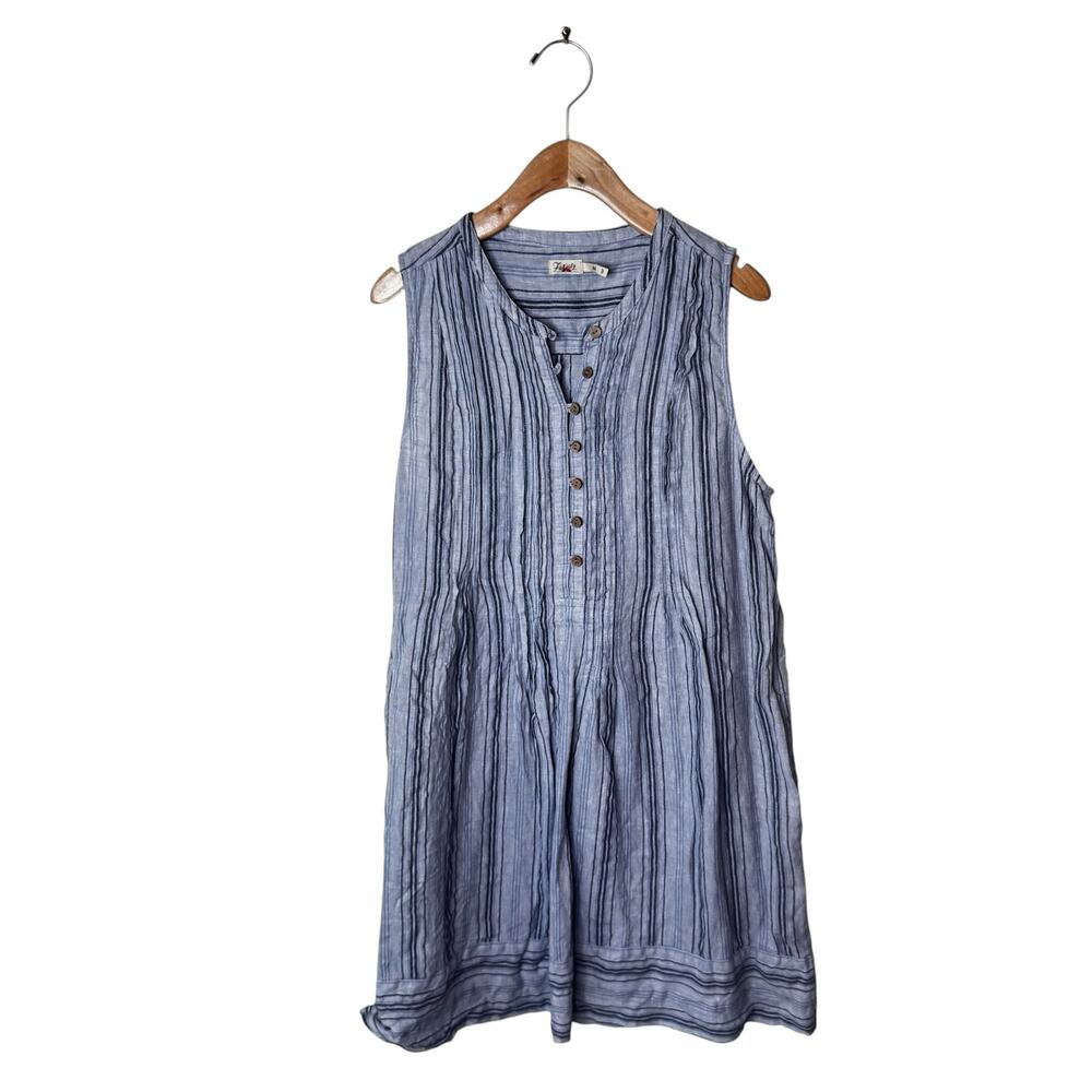 Faherty Isha Linen Pintuck Sleeveless Dress Day Lily Stripe Light Blue/Indigo